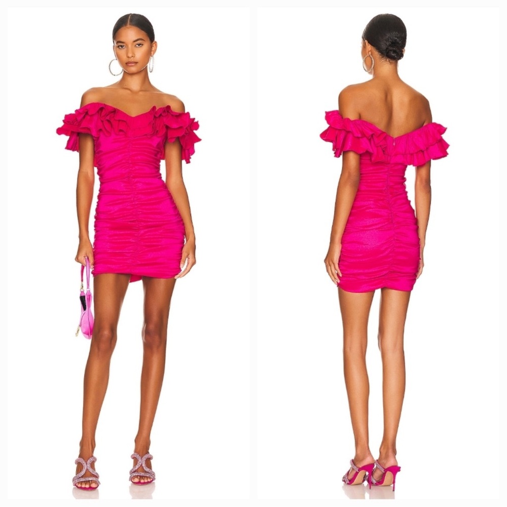 Lovers & Friends Nikolina Off-the-Shoulder Ruched Mini Dress Magenta Size Small